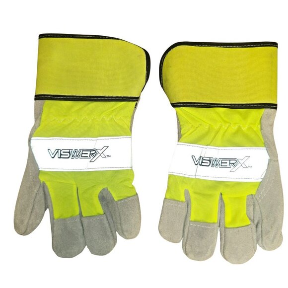 New Hi-Visibility Insulated Leather Palm Work Gloves Size XL Heavy Duty Viswerx - Picture 2 of 6